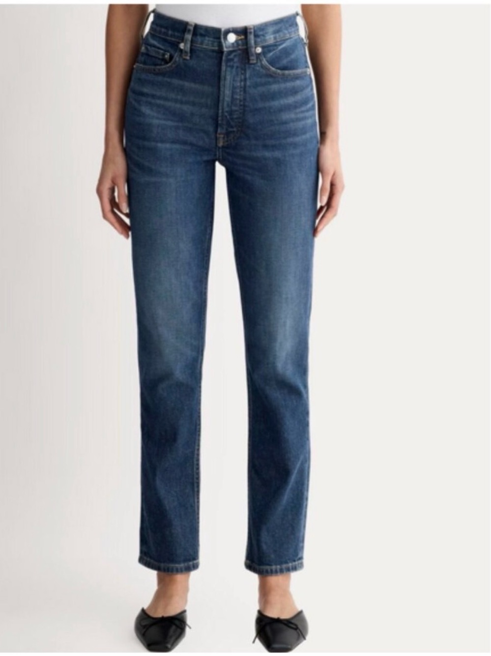 Everlane Straight-Leg High-Rise Jeans — Medium Blue Wash